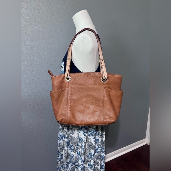 MICHAEL KORS Large Taupe/Brown/Gold Leather Shoulder TOTE BAG PURSE & Wallet Set - Picture 3 of 16